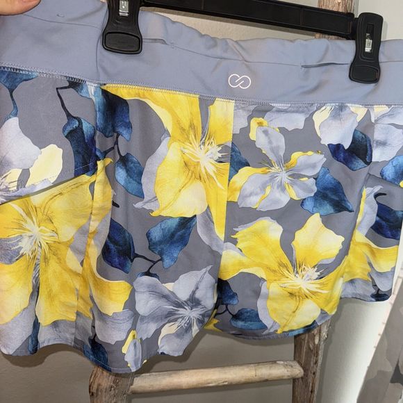 CALIA‎ Womens Printed Petal Hem Stretch Performance Shorts L Gray Blue Yellow - Picture 6 of 6